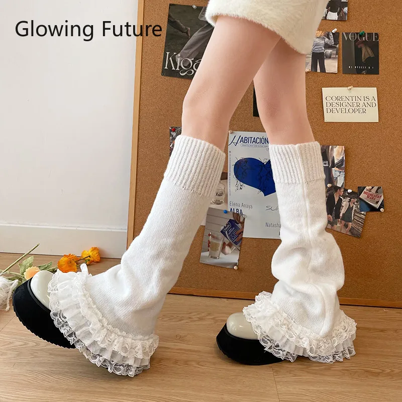 1 Pair Autumn/Winter Retro Spicy Girl Lace Women's Leg Warmers Lolita Girl JK Horn T-shaped Socks Elephant Leg Socks Female