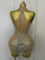 STOCK Sparkly Rhinestones Sexy Mesh See Through Dress Party Evening Prom Celebrate Birthday Dress Singer Dancer Show Stage Wear - Image 3