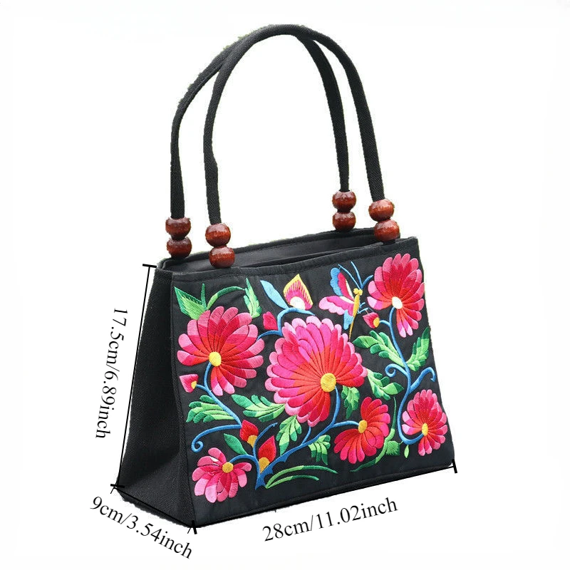 New Fashionable Flow Large Capacity Casual Lightweight Double Zippered Embroidered Bag