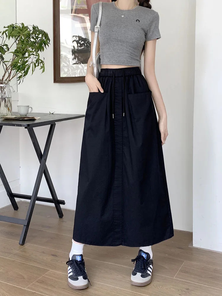 【EEUN】VV slit skirt pants Women Skirt Pants See-through Chiffon Double Layers Split