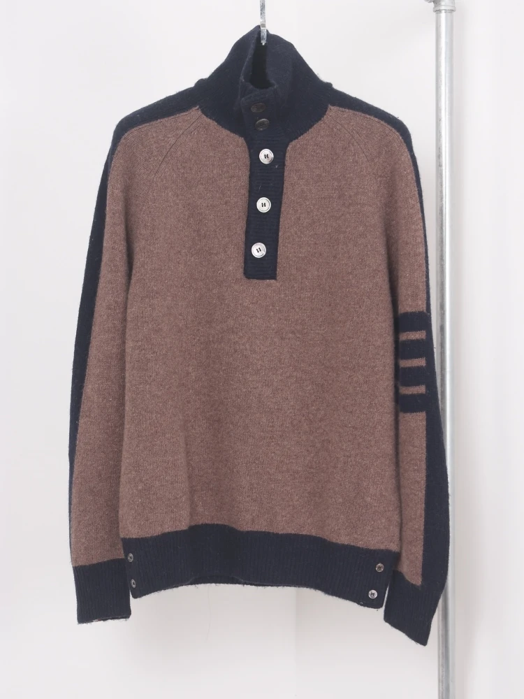 

Autumn Sweater Wool Half Turtleneck Fashion Brand Men'S Sweater With Lapel Color Four Bars Tb Causal Pullover Women Sweater