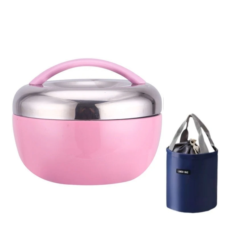 Brrnoo Stainless Steel Thermal Lunch Box, Stackable Hot Food Insulated Box  Round Sealed Food Containers Pink