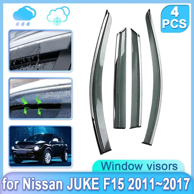 4x Car Window Door Visor for Nissan JUKE Infiniti ESQ F15 2011~2017 2012 2013 Guard Shades Weathershield Door Visor Accessories
