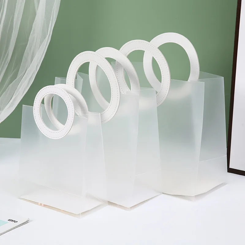 PVC Transparent Gift Bag Tote PP Frosted Plastic Shopping Tote Bag with Handles Clear Clothing Drinks Packaging 5/10 PCS plastic shopping bags gift bags