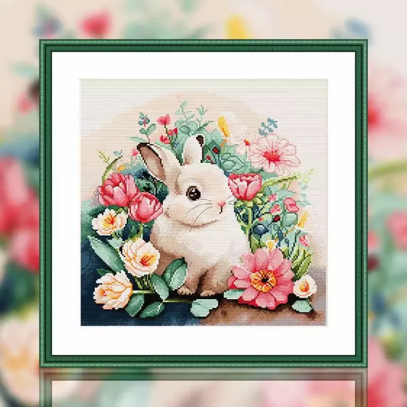Chinese Cross Stitch Kits Embroidery Needlework Sets DIY Printed 11CT Rabbit Animal Beautiful Flower Home Decor