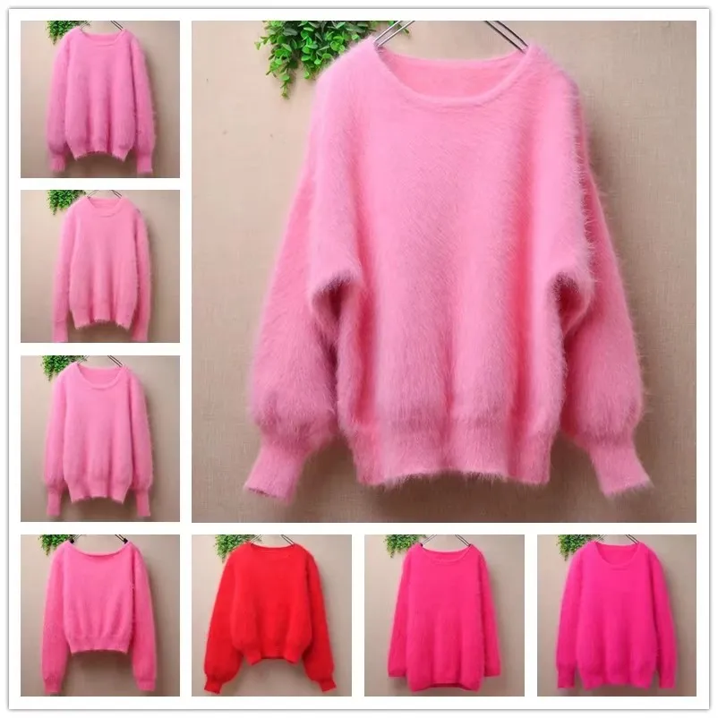04 Ladies Women Fall Winter Clothing Sweet Pink Angora Rabbit Hair ...