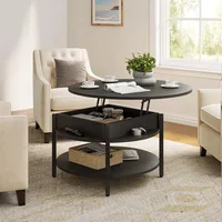 Round Lift Top Coffee Table for Living Room, 35.43'' Round Coffee Table with Storage and Hidden Compartment, 2 Tier Large 1