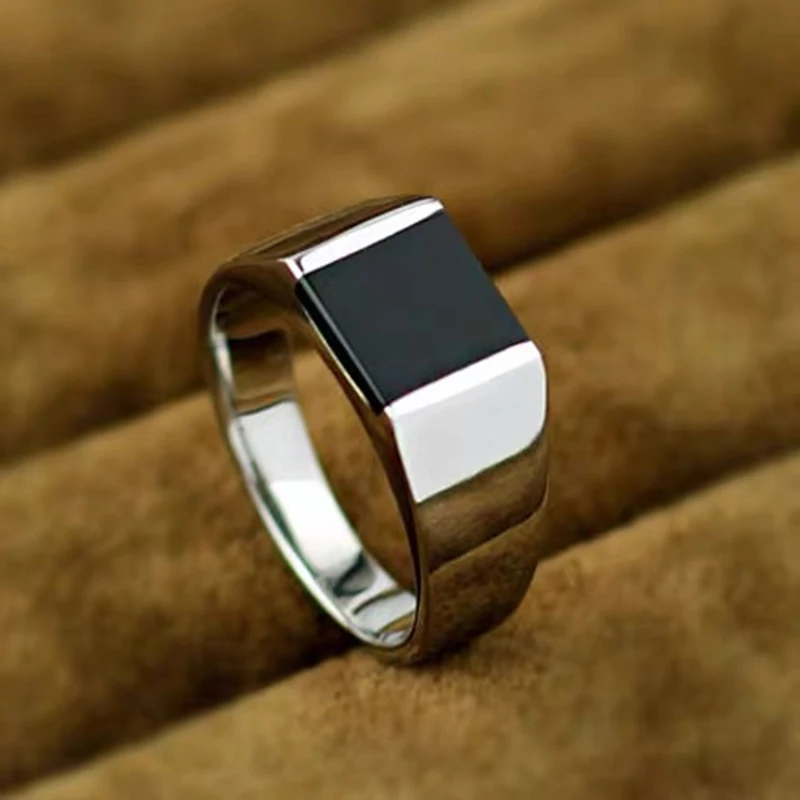 Stainless Steel Classic Men's Ring Fashion Silver Color Inlaid