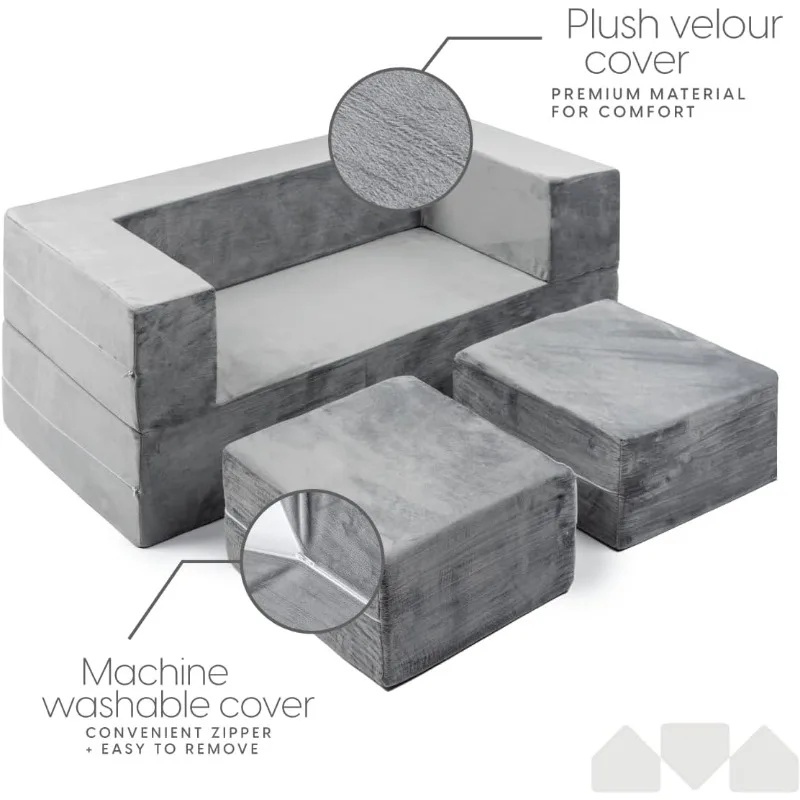 Kids Couch - Modular Kids Sofa for Toddler and Baby Playroom/Bedroom Furniture (Grey) with Bonus Pillow 5