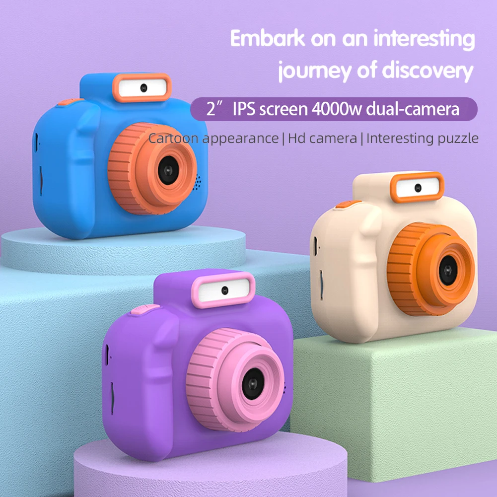 Cartoon Child Camera Educational 2 Inch HD IPS Screen Digital Camera Birthday Gift Kids Digital USB Charging with Lanyard