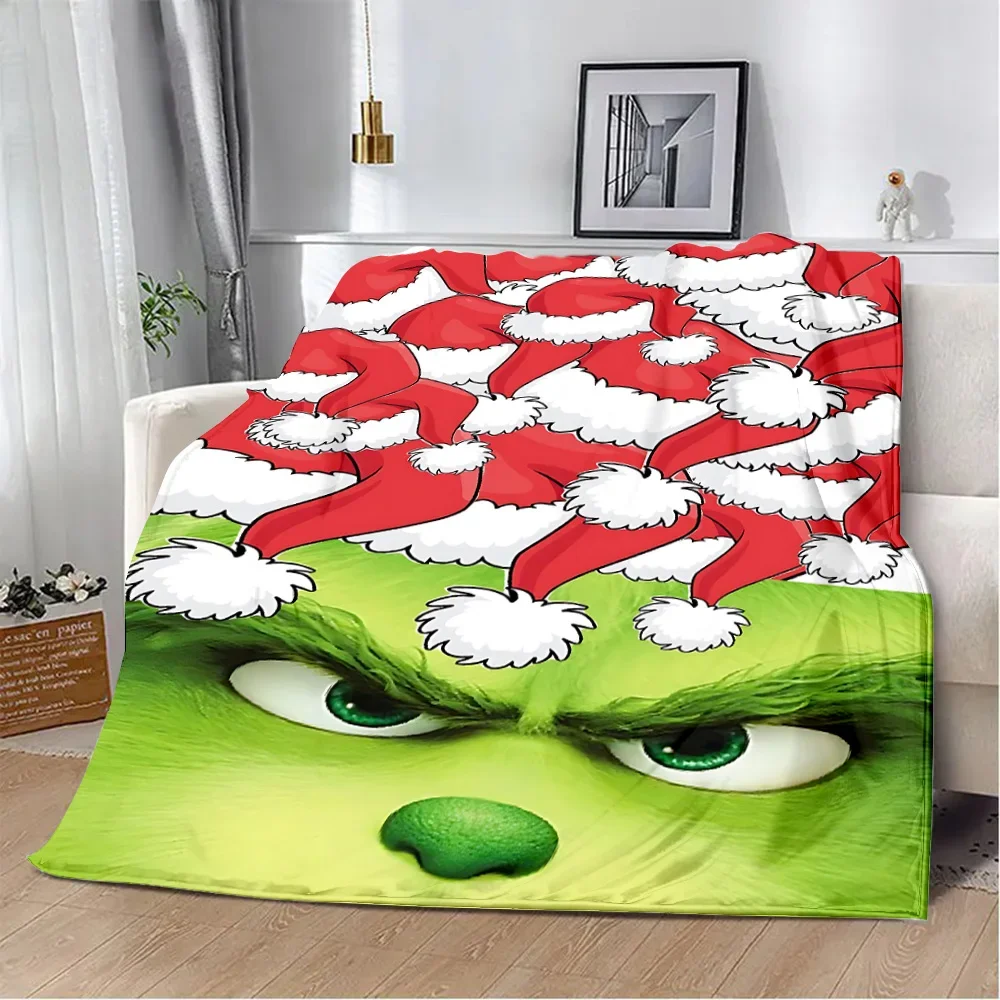 Christmas Printed Blanket Picnic Blankets Warm Blanket S-StoleS Soft Comfortable G-GrincS Blanket Home Travel Birthday Gift 6