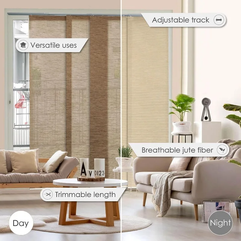 GoDear Design Adjustable Panel Track Blinds, Vertical Blinds, Patio Door Blinds,  See-Through, Jute Fabric, Yoga 3