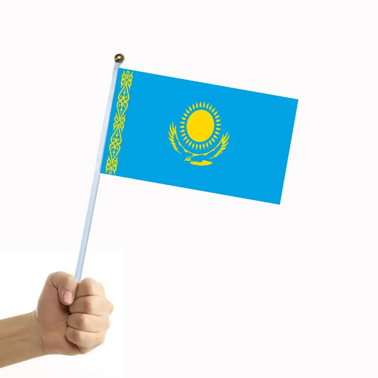 

50/100Pcs Hassle-Free Flag Waving with Kazakhstan Handheld Flagpole 14*21cm Polyester Double-Sided Pattern Sports Meet