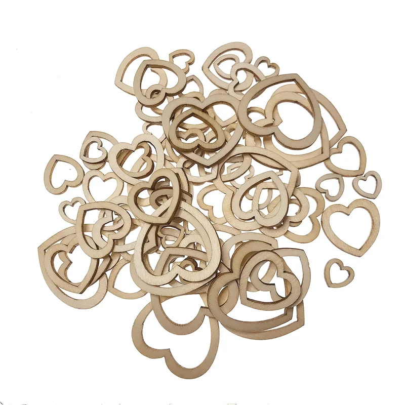 

100 шт. деревянные полые украшения в форме сердца, необработанные кусочки сердца для свадебных поделок «сделай сам»