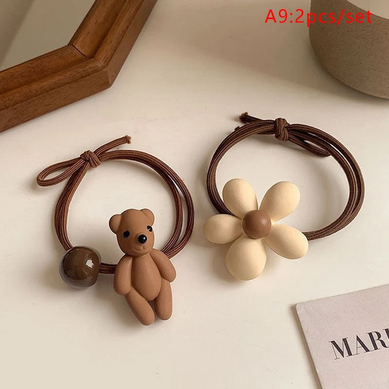 Renkli saç Scrunchies karamel renkli yay ayı boncuk çiçekler saç halat elastik saç bantları kızlar kadınlar kız aksesuarları