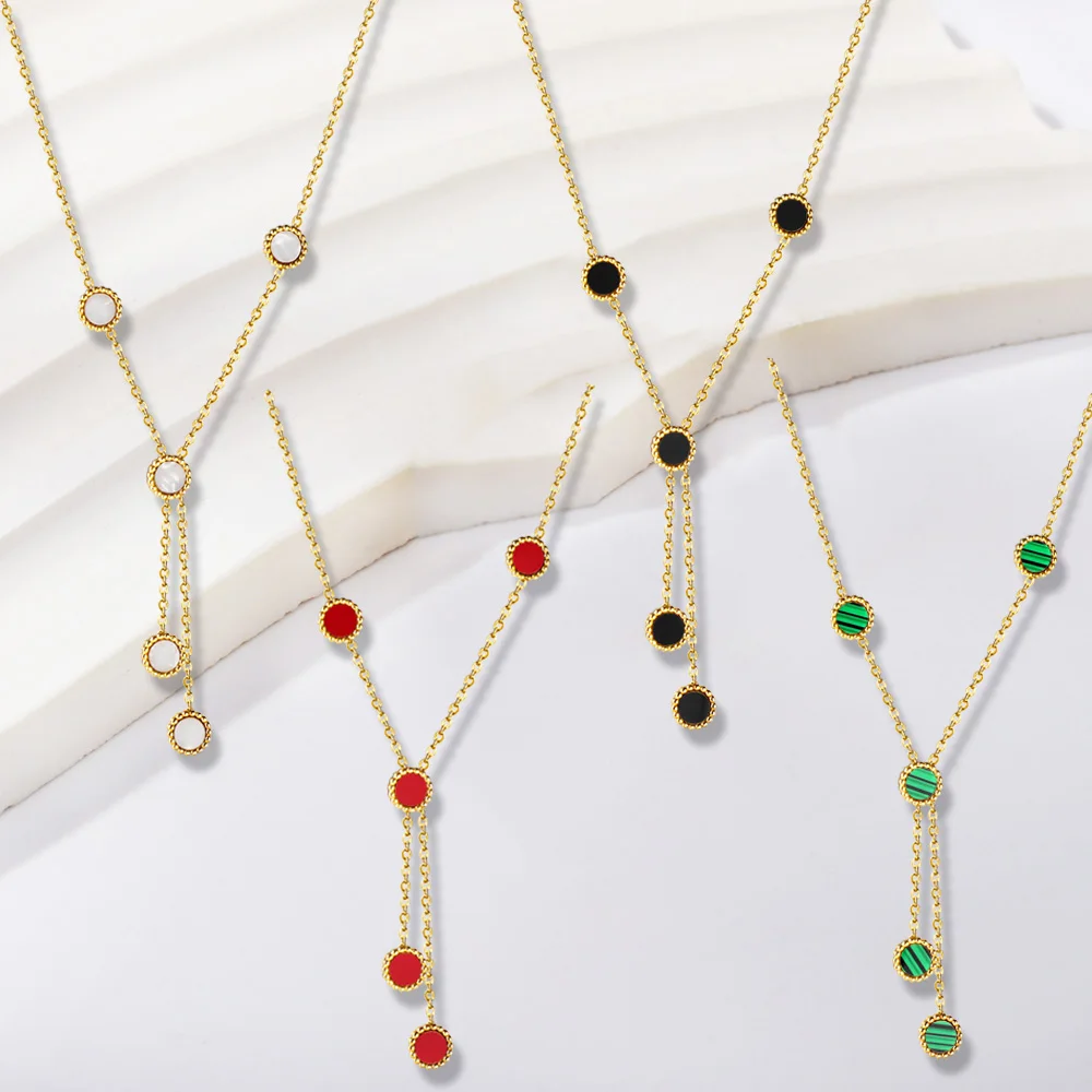 

Elegant Woman Round Shell Long Pendant Necklace Clavicle Lariat Chain Minimalist Dangle Charms V Neck Collier Wedding Girl Gifts