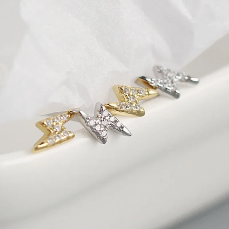 18K Gold Plated Lightning Inlaid CZ Stud Earrings for Women New Niche Light Luxury Earring Jewelry Accessories