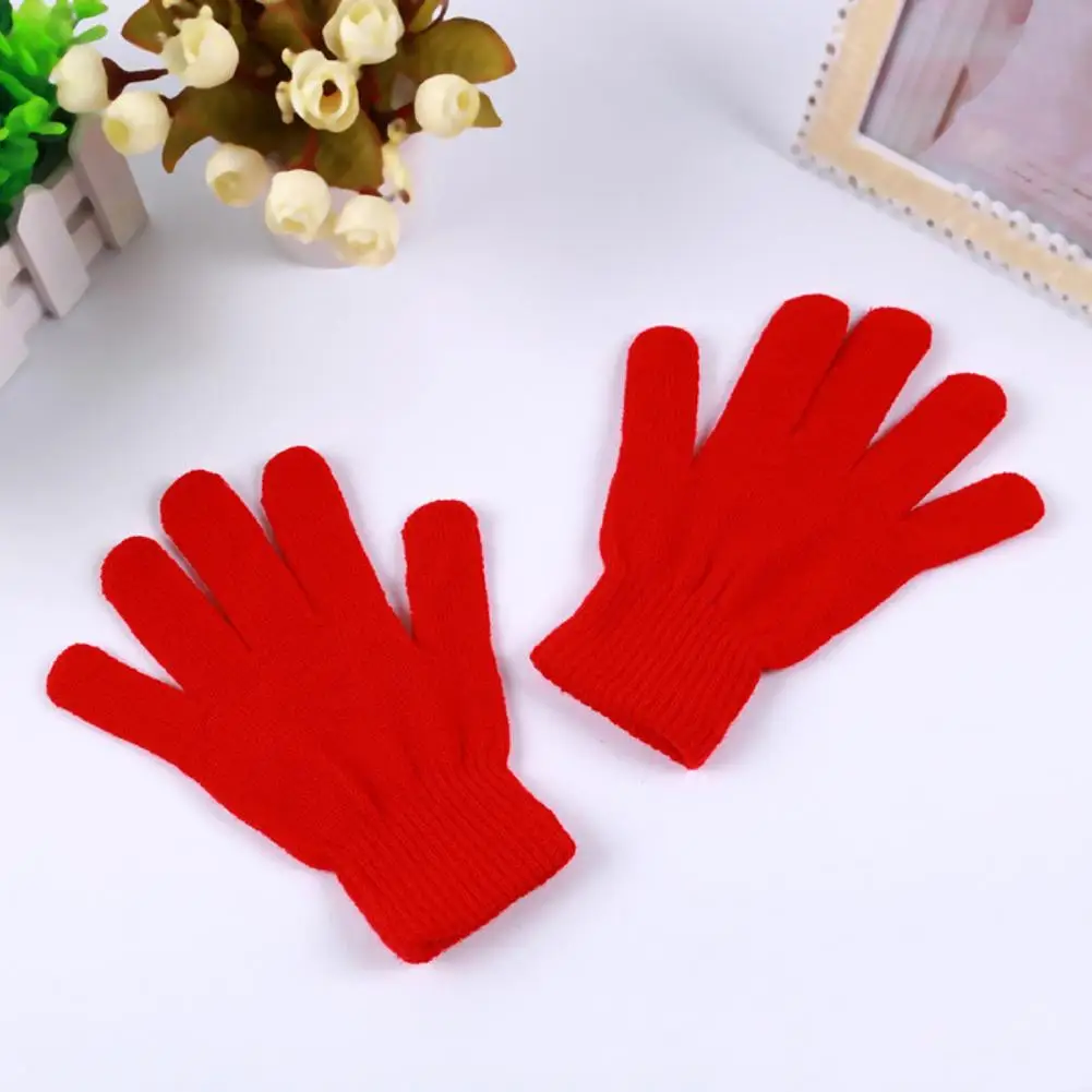 Warm Full Finger Gloves 1Pair Knitted Woolen Couple Gloves Winter Solid Color Full Finger Mittens Hand Warmer for Men Women Thicken Cycling