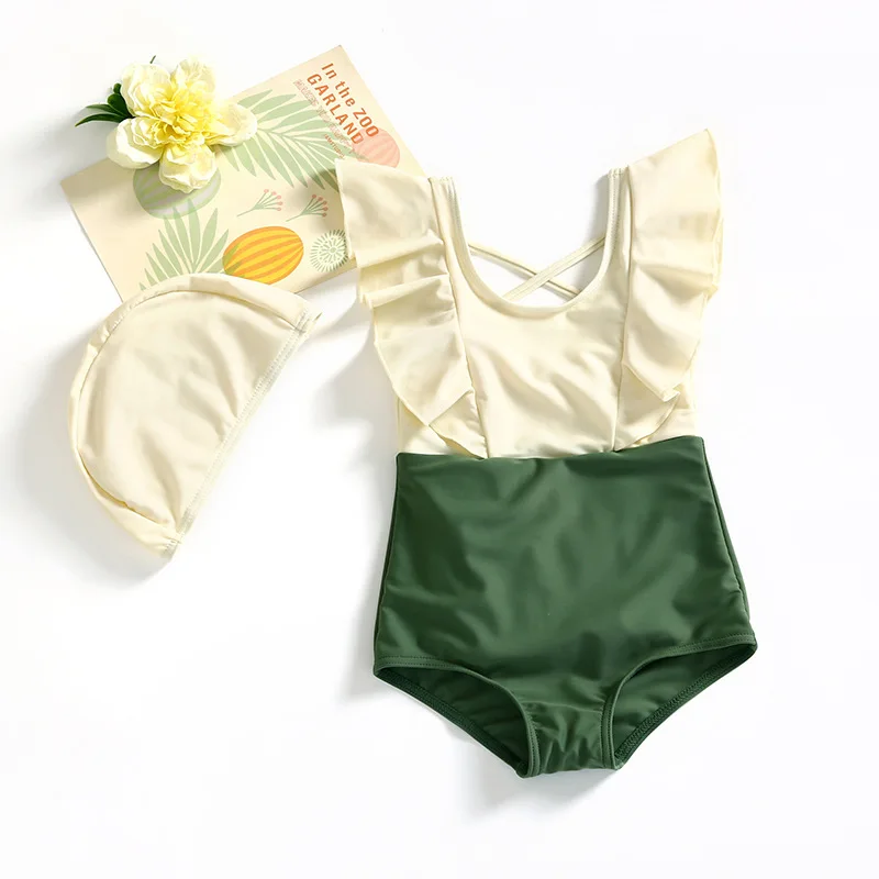 thumbnail image 1 of Traje de baño para niñas pequeñas, ropa de flores para niños, traje de baño para niños con volantes de encaje, traje de baño de una pieza con estampado de estilo coreano para niños, 1 of 5