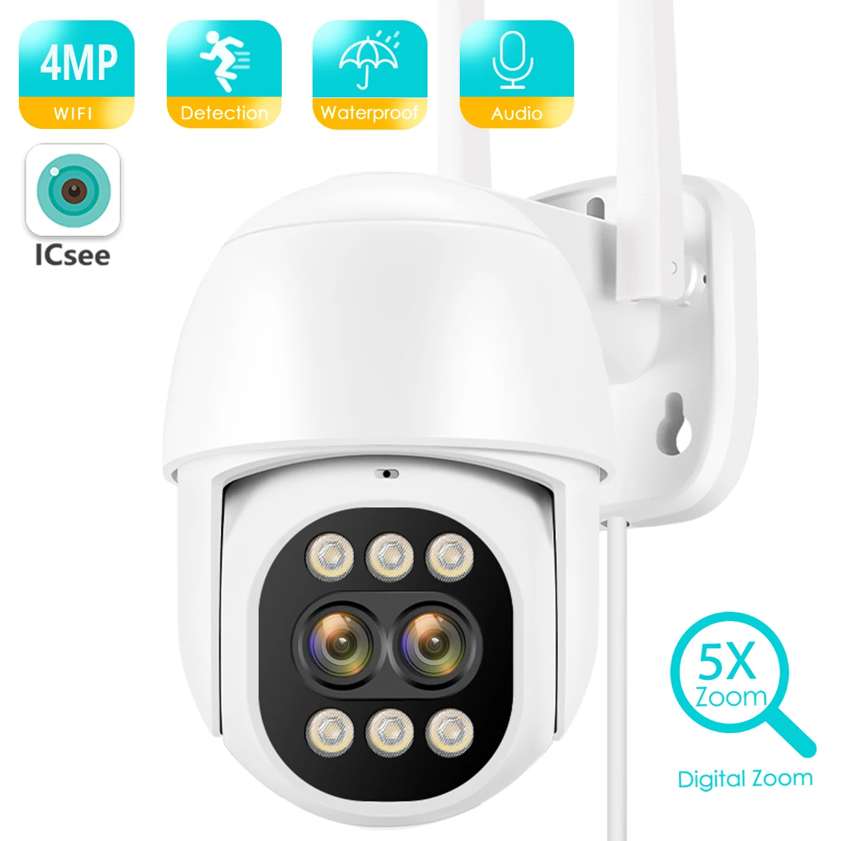 

4MP 2K IP Camera Dual Lens Outdoor PTZ Camera Security WiFi Camera AutoTracking Color Night Vision CCTV Video Surveillance ICSEE