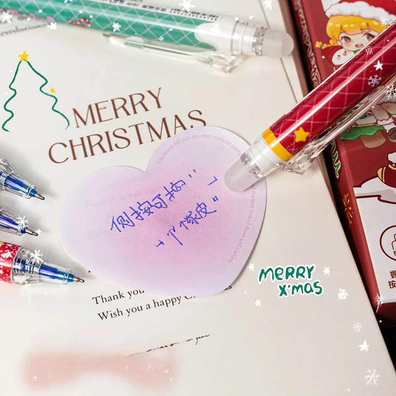 28pcs/set Blue Erasable Christmas Gel Pen, Cute Anime Pattern, Christmas Holiday Gift, School Supplies Fine Tip 0.5mm Pen Core