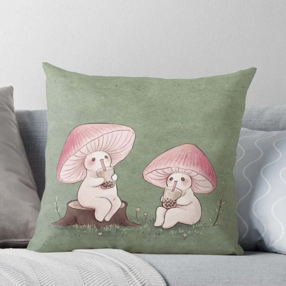 

Mycena Mushrooms with Boba Tea Throw Pillow pillow pillowcase Decorative Cushions For Living Room Ornamental Pillow