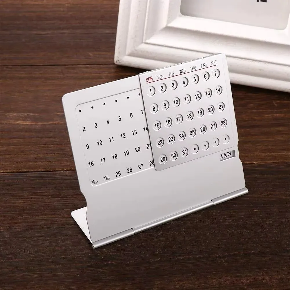 Calendario da Tavolo Manuale in Lega di Alluminio, Mini Calendario Perpetuo Regolabile e Riutilizzabile, Calendario Mensile da Scrivania - immagine 2