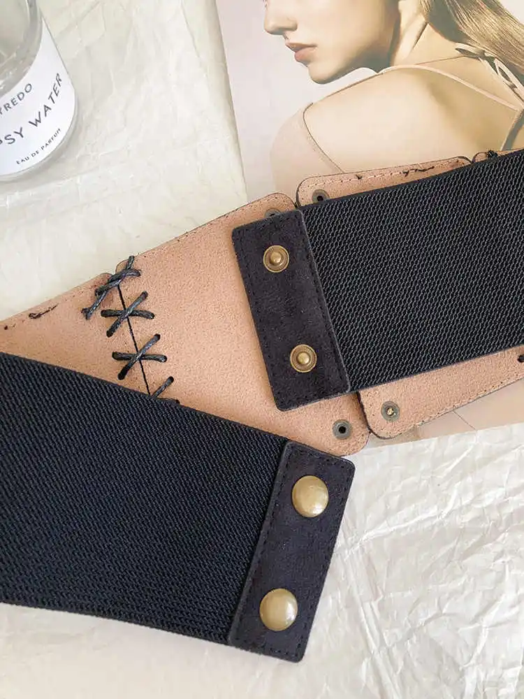 European and American style suede velvet strap waist cincher women's vintage hundred match dress wide waist belt fashion stretch womens dress belt