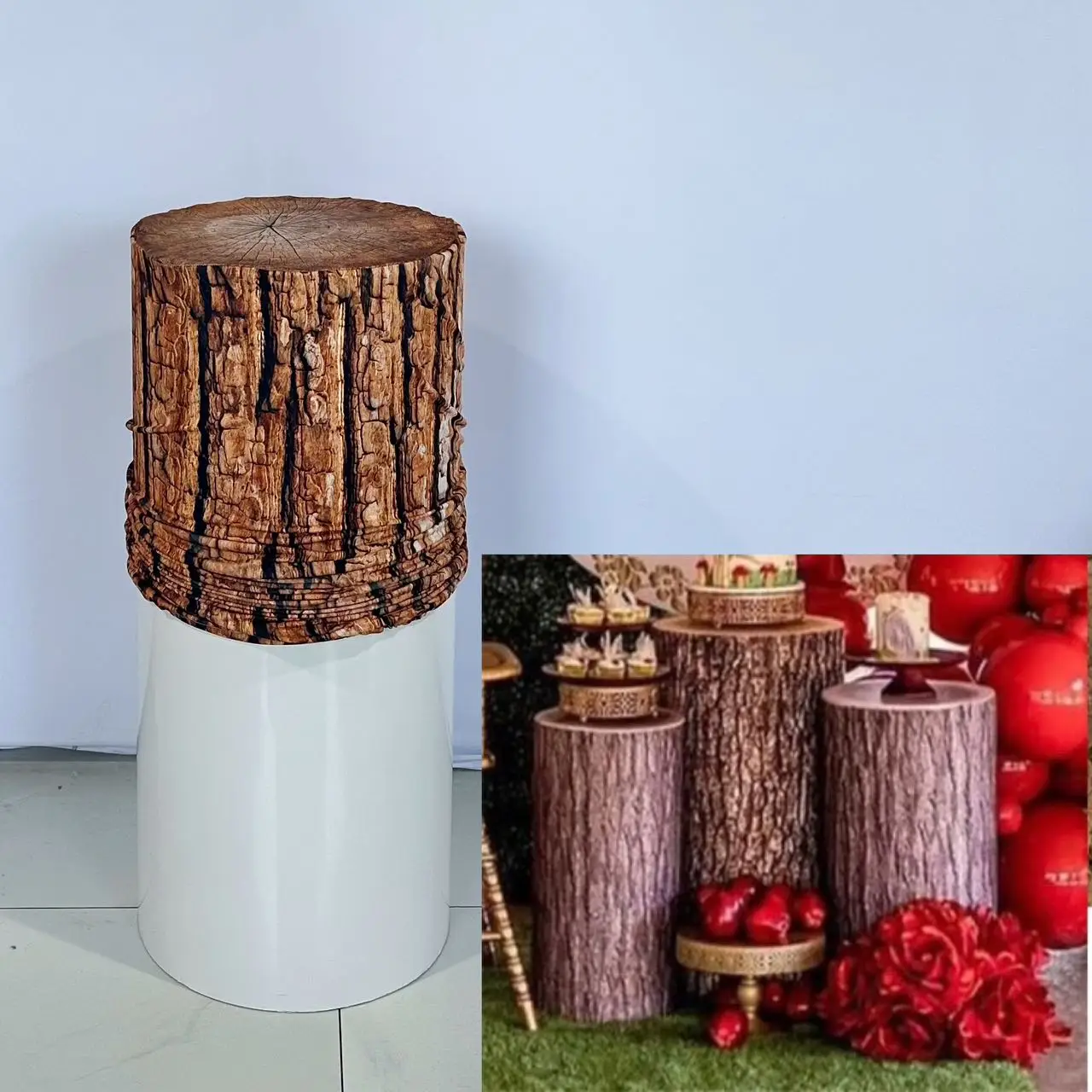 Brown Wood Grain Forest Theme Cylinder Cover for Boy or Girl Birthday Parties Wedding and Baby Shower Decoration Props Party Decoration Covers