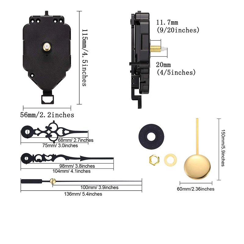 Quartz Pendulum Trigger Clock Movement Chime Pendulum Clock Motor Hanger and Hammer with Classic Metal Pointers DIY Mechanism