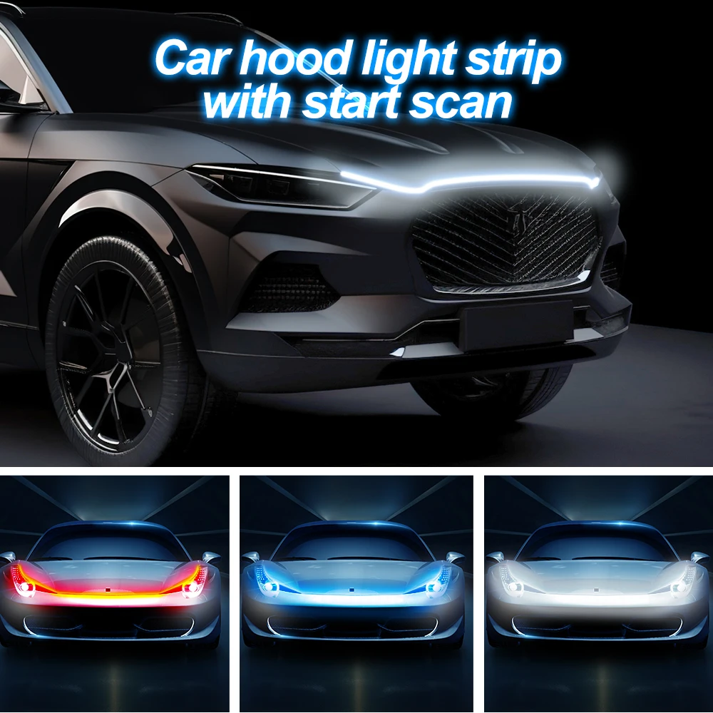 

Scan Starting LED Car Hood Light Strip Auto Engine Hood Guide Decorative Ambient Lamp 12v Modified Car Daytime Running Light