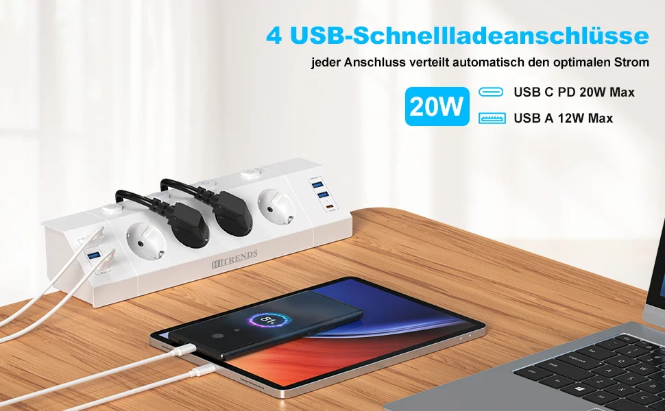 Eu Plug Multi-function power strip with desktop clamp 4 AC power outlets 4 USB-A and 2 USB-C 2 meter cable independent switches S58e5ebaa2335470ba9749528ec68d36dN