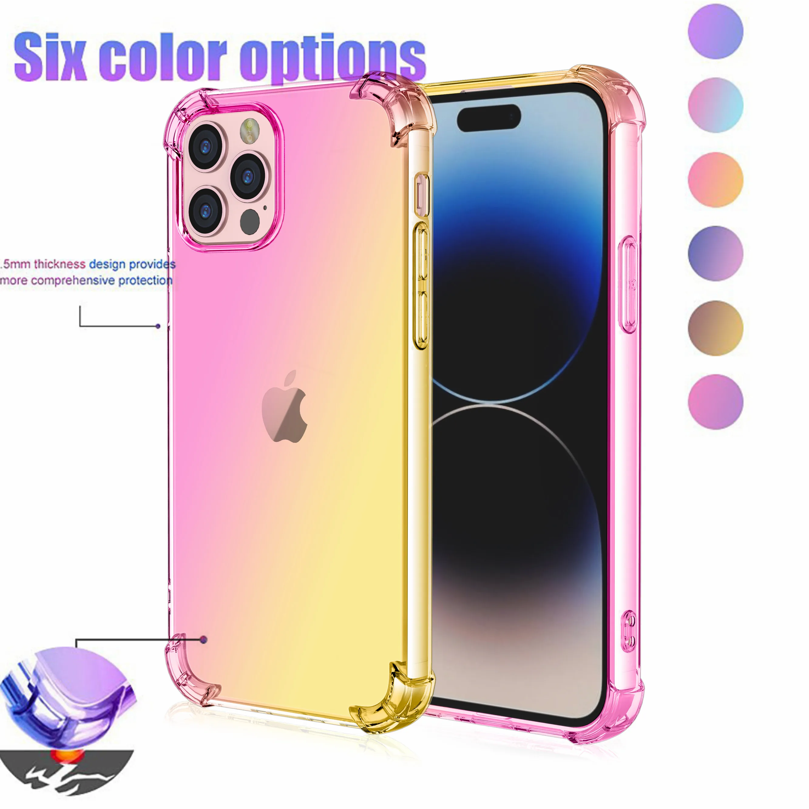 Coque Airbag dégradée en TPU, étui antichoc pour iPhone 16e 15 Pro Max 14 13 12 Mini 11 XR XS SE 8 7 Plus