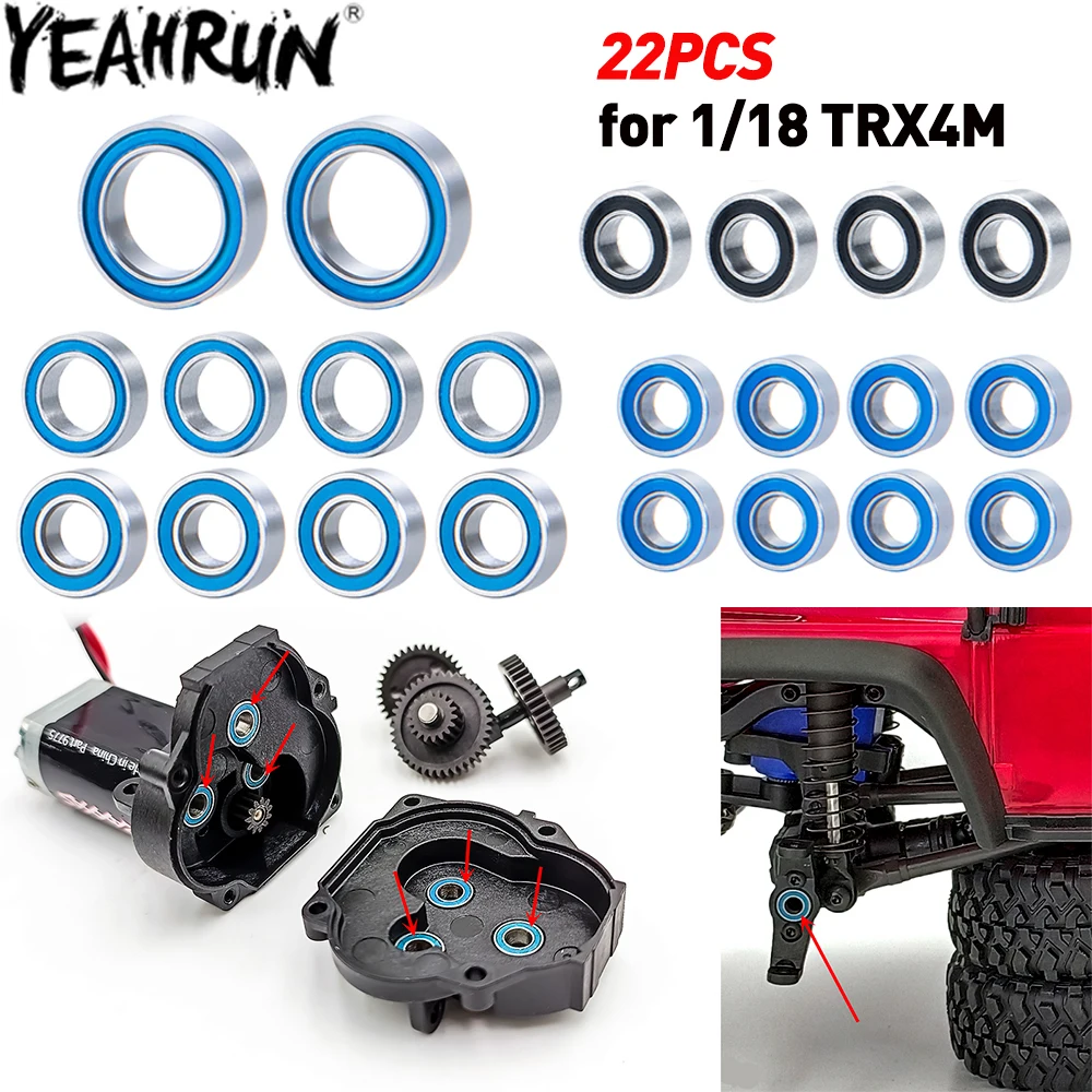 INJORA Steel Sealed Bearing Kit for TRX4M 1/18 RC Crawler Upgrade Parts, 22PCS