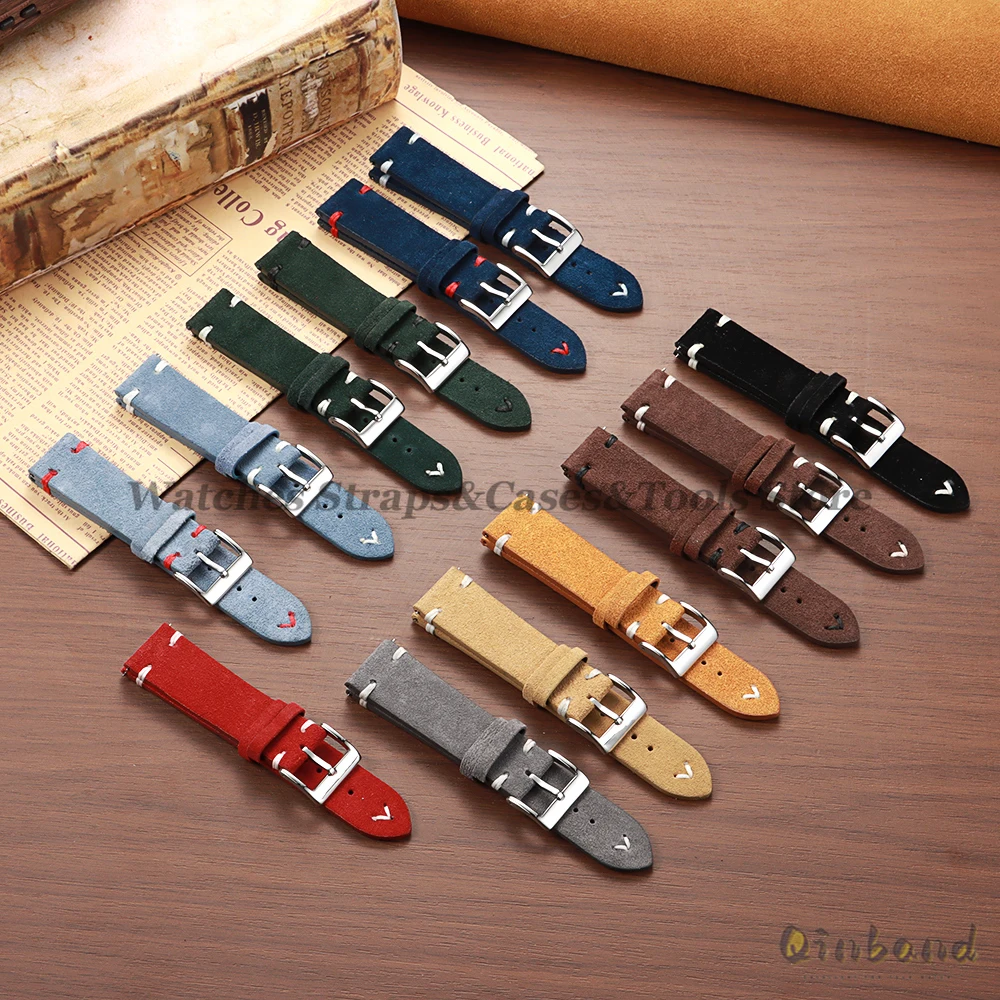 Blue Suede Leather Vintage Watch Strap with Quick Release