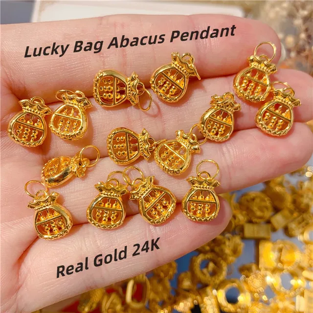 TIYINUO Real Pure Gold 999 Genuine 24K Lucky Bag Abacus Pendant 