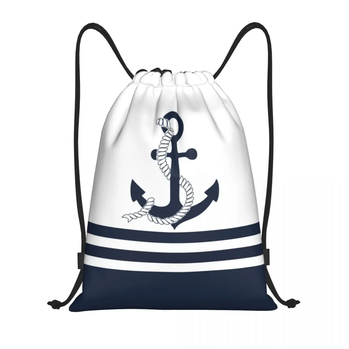 CustomNauticalBlueAnchorsWithBlueAndWhiteStripesDrawstring