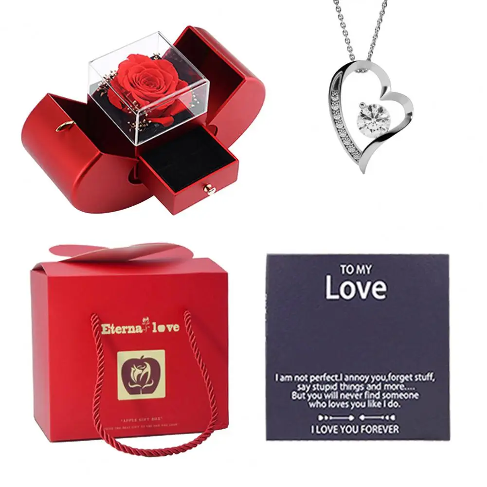 

Personalized Necklace Preserved Rose Gift Necklace Set With Sparkling Jewelry Storage Case For Women Non-fading Ultralight