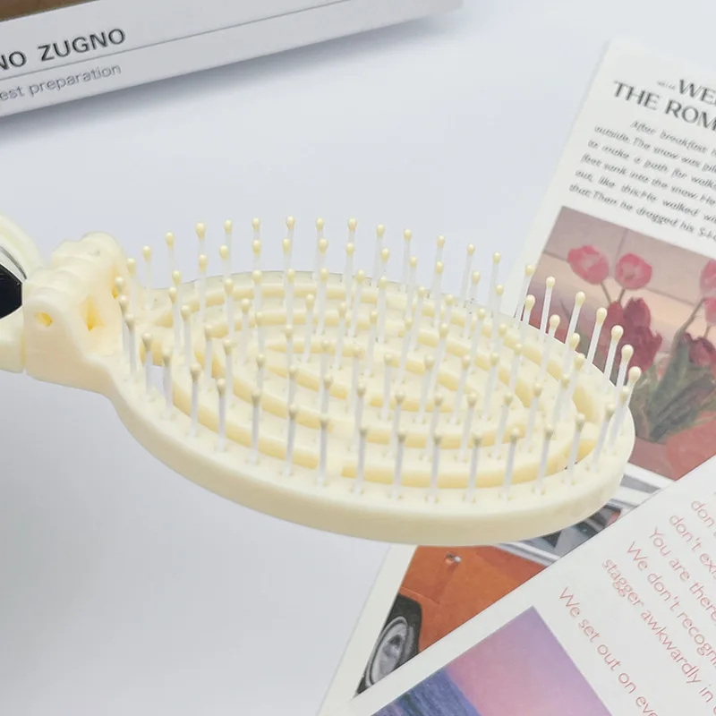 2-in-1 접이식 빗 거울 미니 휴대용 두피 마사지 빗 여행 외출용으로 완벽 휴대하기 쉬운 이상적인 선물