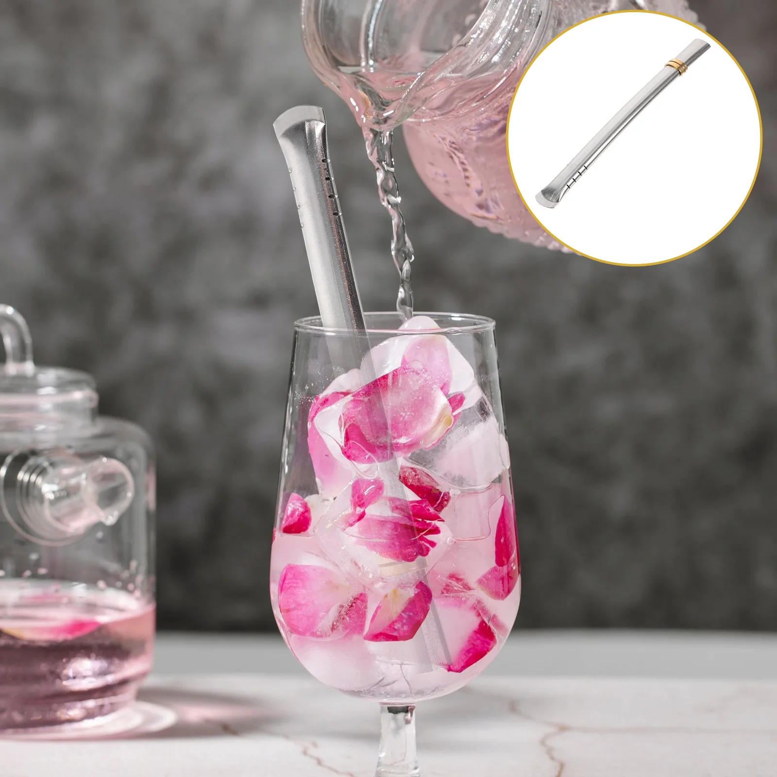 

Flat Straw Kitchen Stainless Steel for Metal Tea Straws Drinking with Filter Drinks Filtering Multipurpose Mixing Coffee