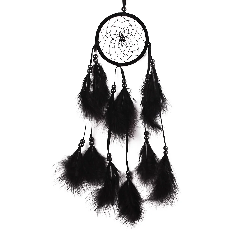 Feather Bead Dream Catcher Handmade Hanging Dreamcatcher Balcony Decor Black Wall Decor Craft Ornaments Props for Birthday Gift