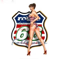 Fuwo Trading – autocollant imperméable Anti UV Route 66 Pin Up pour fille, étiquette en vinyle pour décoration de voiture, offre spéciale 