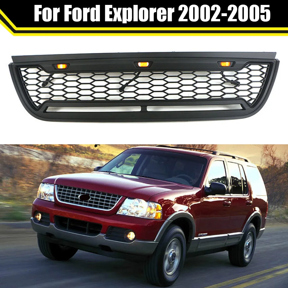 

Exterior Radiator Grill Matte Black LED Grille With Letter And Light Bar Fit For Ford Explorer 2002-2005 Bumper Trims Cover