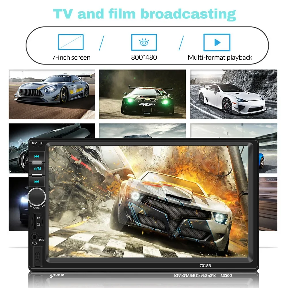 7인치 더블 2 DIN 자동차 MP5 플레이어 블루투스 터치스크린 스테레오 라디오(12LED 카메라 포함)
