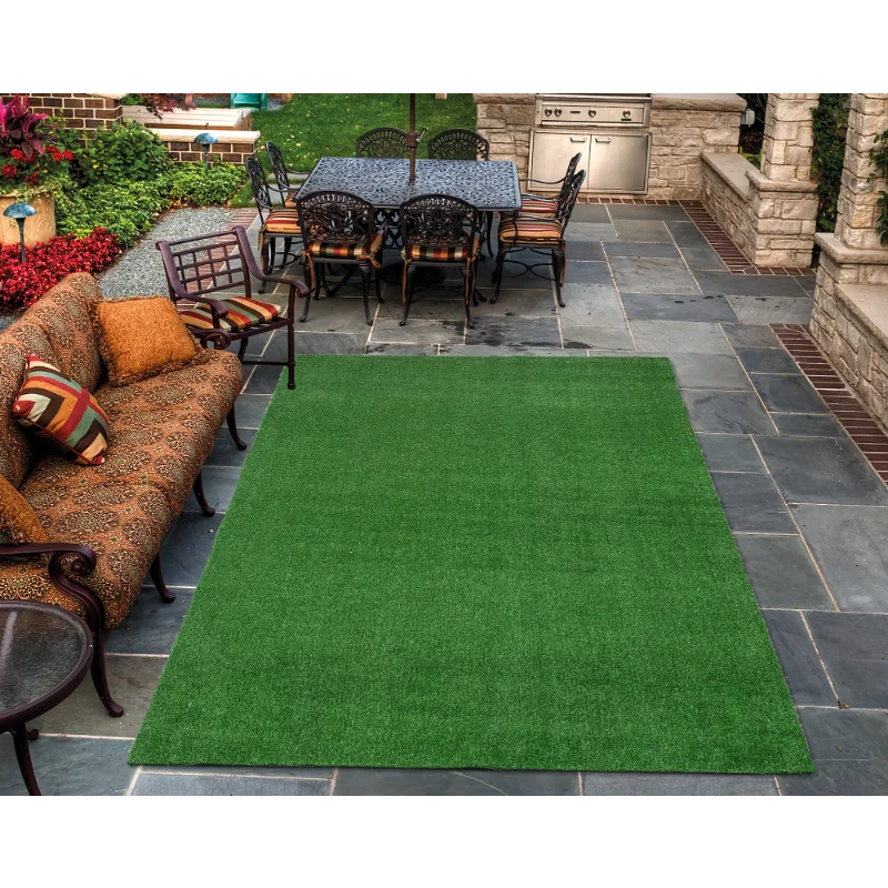 

LISM Forest Waterproof Solid Grass 7x10 Indoor/Outdoor Artificial Grass Rug, 6'6" x 9'2", Green