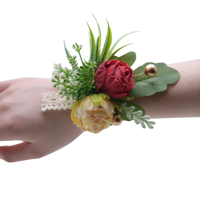 Artifical Rose Flowers Wrist Corsage Bridesmaid Wedding Accessories Bracelet Demoiselle D Honneur Mariage