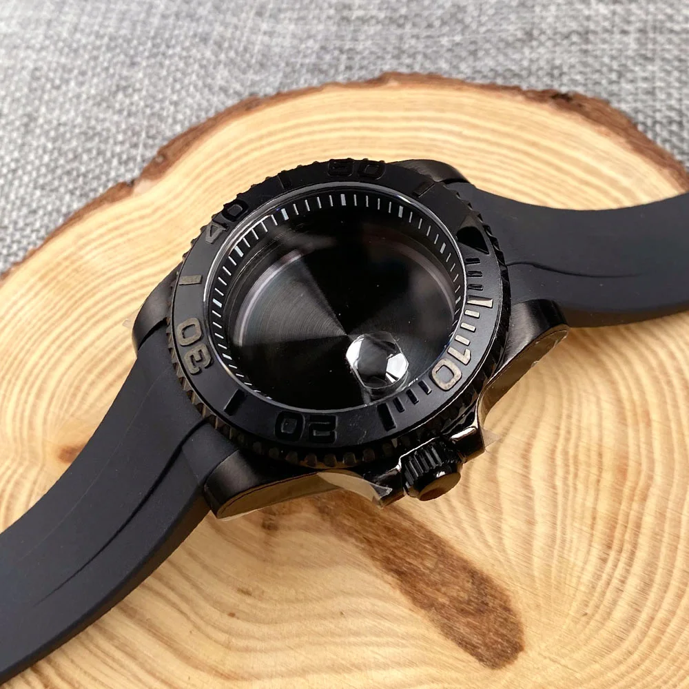 Watch Accessories Black PVD Case 40MM 200m Waterproof Sapphire Crystal Fit NH35A NH34A NH36A ETA2824 PT Curved End Rubber Band