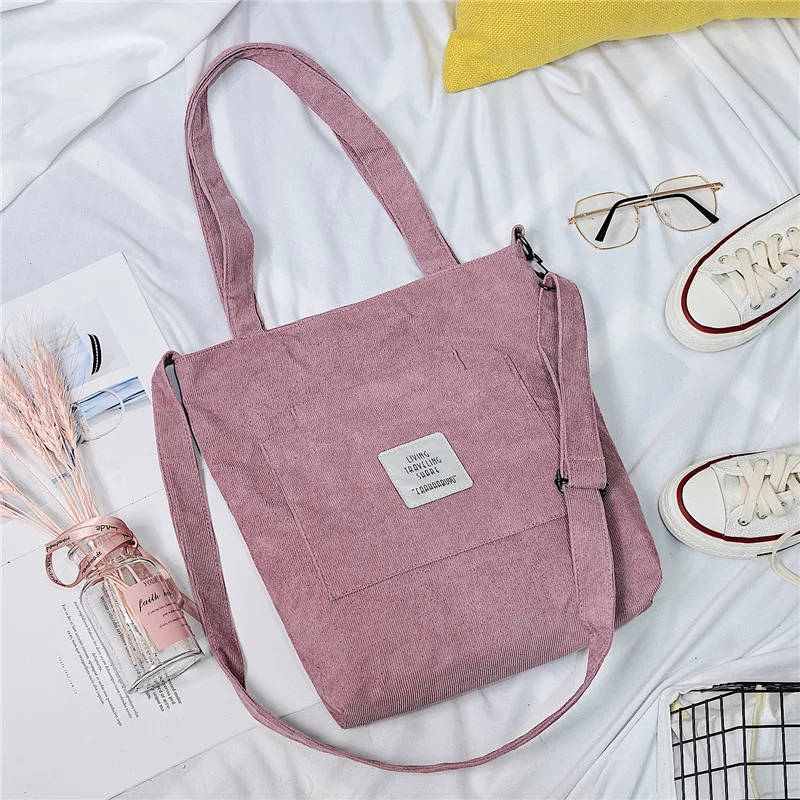 2021 New Literary Canvas Bag Women's Single Shoulder Messenger College Style Student Portable Corduroy Handbag 