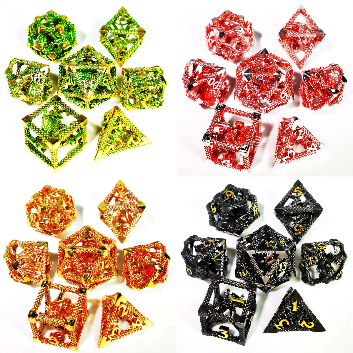 DnD Metal Dice Set - Dragon Hollow Design 7pc Green Zinc Alloy Dice for D&D, Dungeons and Dragons RPG Games 6