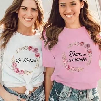 Girls Single Farewell Bachelorette Party Evjf Tops Team Future Bride T-Shirt Short Sleeved Tee French Women Bridal Wedding Shirt 1